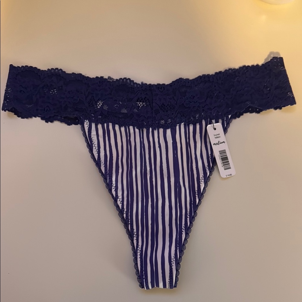 Natori Navy Striped Lace Panties